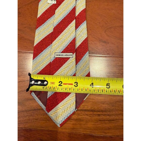 Giorgio Armani Silk Tie Slant Stripe Cravatte VTG | Red Yellow | 56"L 3.75"W - Picture 7 of 8